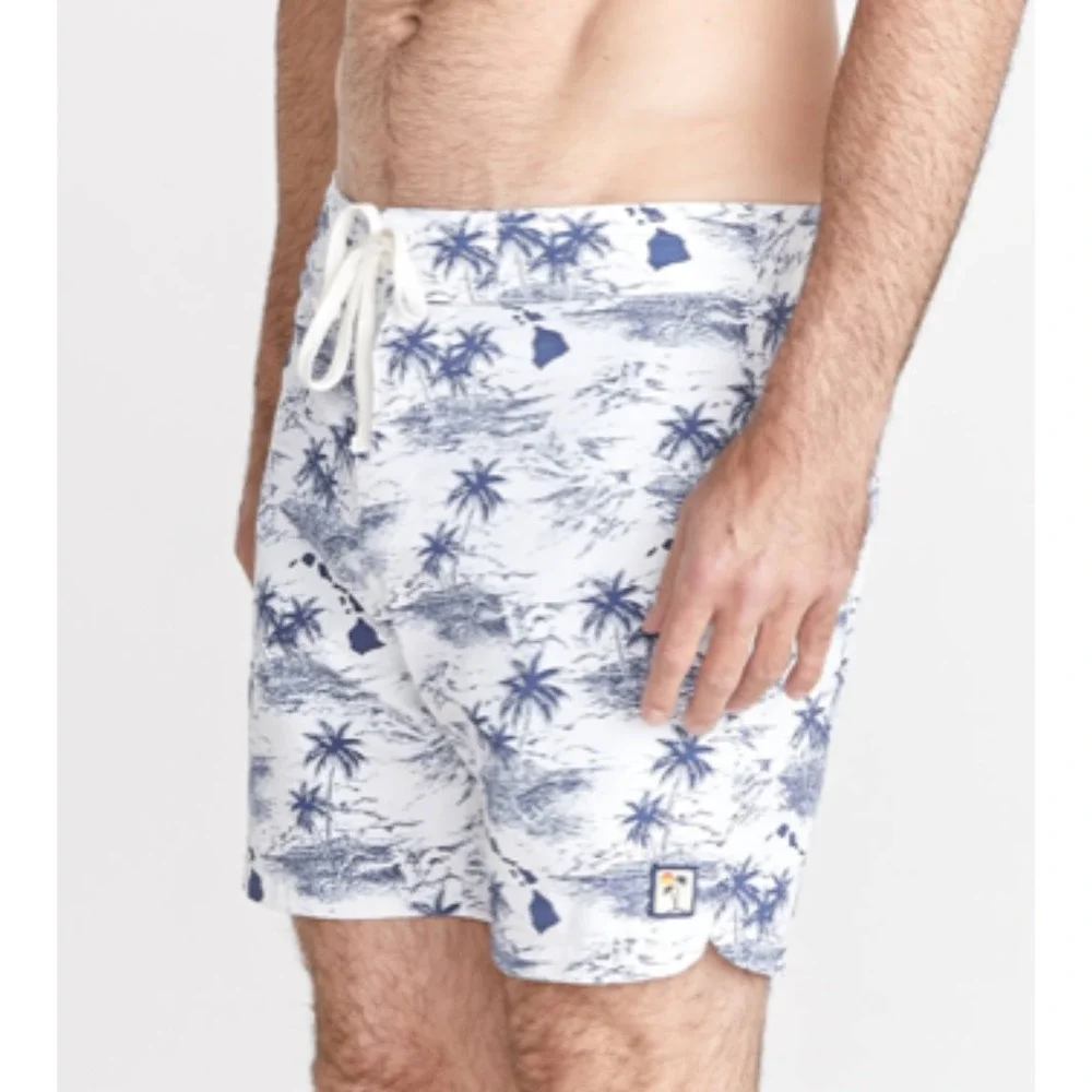 Marine Layer Simmons Boardies Size 36 Navy and White Hawaiian